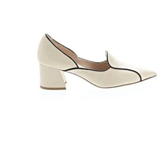 LIKE NEW Mavette Fiona Loafers Pointed Toe Block Heel Ivory/Black Trim EU 38.5 - Picture 5 of 15